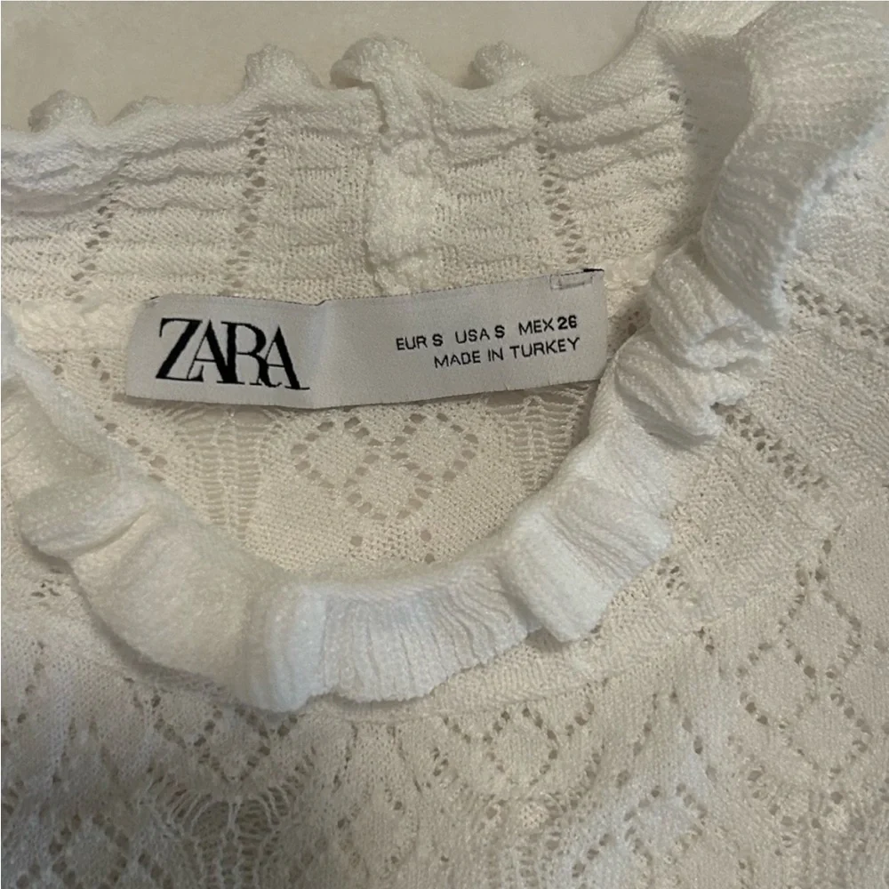 Zara white, long sleeve lace-like women's top size S